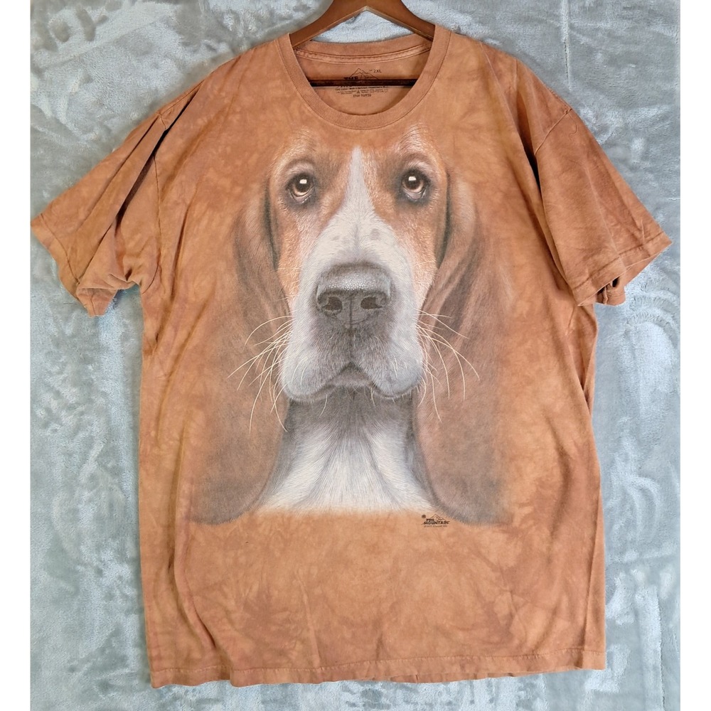 The Mountain Basset Hound Dog Shirt 2XL Big Face Graphic T-Shirt Brown Tie Dye